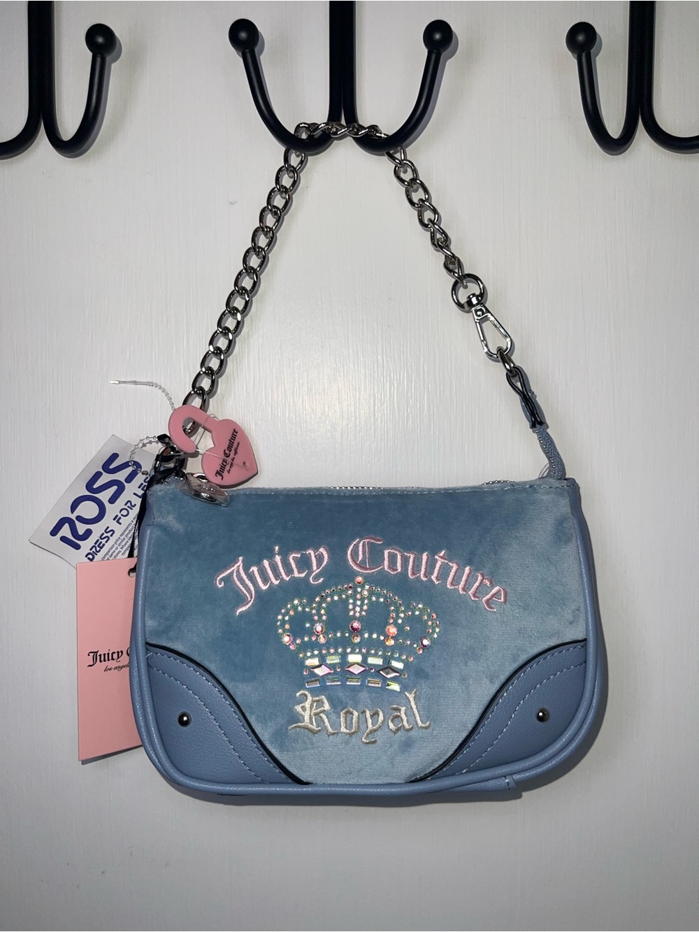 NWT Juicy Couture Light Blue Suede Embellished Mini Shoulder Bag